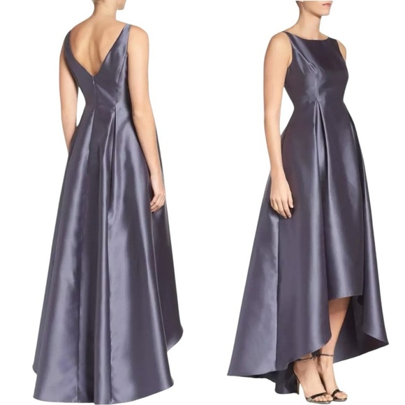 Adrianna Papell Pewter Grey Mikado Hi-Lo Gown sz 8 - Picture 12 of 14